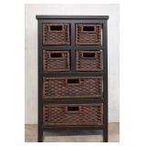 6 Drawer wood cabinet with wicker drawers