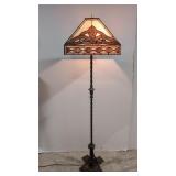 Antique leaded stained & slag glass floor lamp