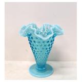 Vintage Blue Opalescent Hobnail Vase