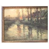 Vintage Signed Frits Thaulow 'Cottages along River