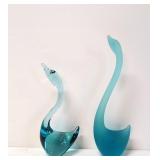 Two vintage Turquoise blown glass swans
