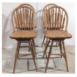 4 solid oak windsor arrowback swivel bar stools