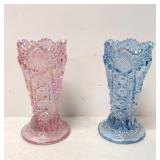 2 L. E. Smith Iridescent Whirling Star vases