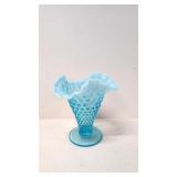 Vintage Blue Opalescent hobnail Vase