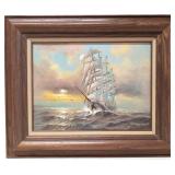 Oil Painting on Canvas 'Ship Aat Sea' - Willis