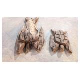 Two Drift wood Folk Art style turtles