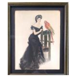 Elegant Lady with Parrot Watercolor