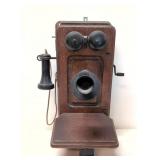 Antique Oak Wall Crank Telephone