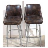 2 Mid Century Modern Vinyl Swivel Bar Stools
