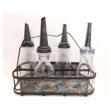 4 quart oil bottles and metal carrier