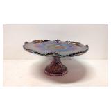 Iridescent Carnival glass cake plate pedestal