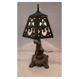 Art Nouveau Cherub Slag Glass & metal lamp