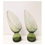 Pair Morganton Cornet Moss Green Candle holders