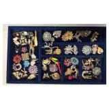 60 vintage ladies pins and display case