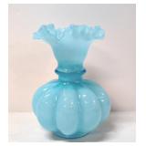 Vintage 1950s Fenton frosted Blue Glass Melon vase