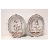 2 Vintage Lefton 3 D bisque wall plaques