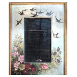 Antique framed oil on canvas with mirror in center