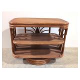Vintage Bent Wood Rattan Swivel Media Table