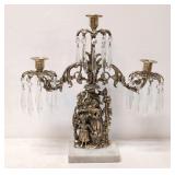 Antique Victorian Gilt Brass and Crystal Girandole