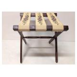 Needlepoint and mahogany folding luggage stool