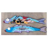 Signed two whimsical hand made wood fish