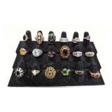 18 Costume Jewelry rings with display