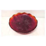 Vintage Fenton Red glass Stag & Holly footed bowl