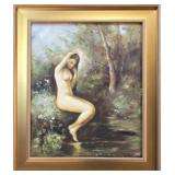 Signed oil on canvas nude portrait