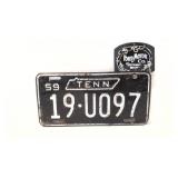 1959 Tennessee License plate w/ Ford Topper