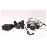Yashica 35 MM camera, Vivitar PV Binoculars& Telee