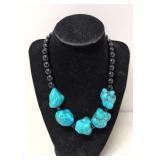 Vintage Black Onyx and large turquoise necklace