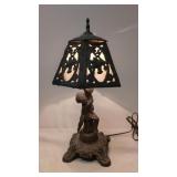 Bronze Cherub slag glass lamp