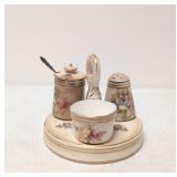 Antique Crown Devon Condiment set  -sterling spoon