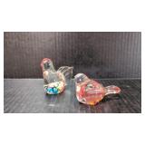Two Murano style Art Glass Bird & Chicken paperwet
