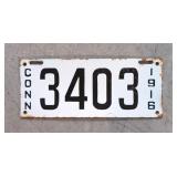 1916 Connecticut porcelain license plate