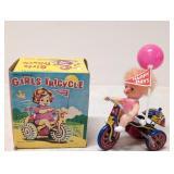 Vintage Key Wind Mechanical Girl on Tricycle