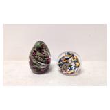 Two hand blown art glass paperweights