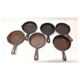 6 Vintage # 3 Cast Iron Skillets