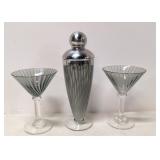 Martini Cocktail shaker & two glasses