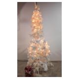 Pre lit 78' tall white Christmas Tree & Red orname