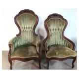 Two Mahogany Rose carved chairs