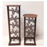 Pair metal pine cone candle stands