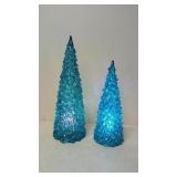 two Blue Acrylic Cone shaped pre lit Christmas Tre