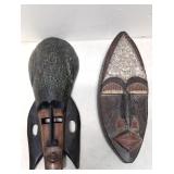 Two hand carved wood African folk art mask