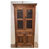 Antique 1908 oak 4 tin flat wall pie safe