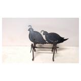 Pair wrought iron quail on stand