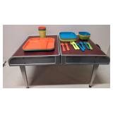 Suitcase Fold out Aluminum Table with utensils