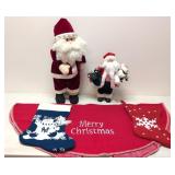 Tree Skirt, two santa claus & 2 stockings