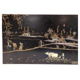 Vintage Gold & Silver Black lacquer painting