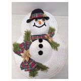 Folk Art Straw Hats Snowman wall hanger